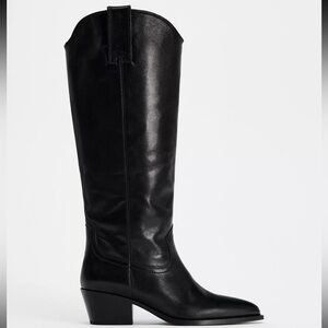 Zara Black Leather Knee-High Boots